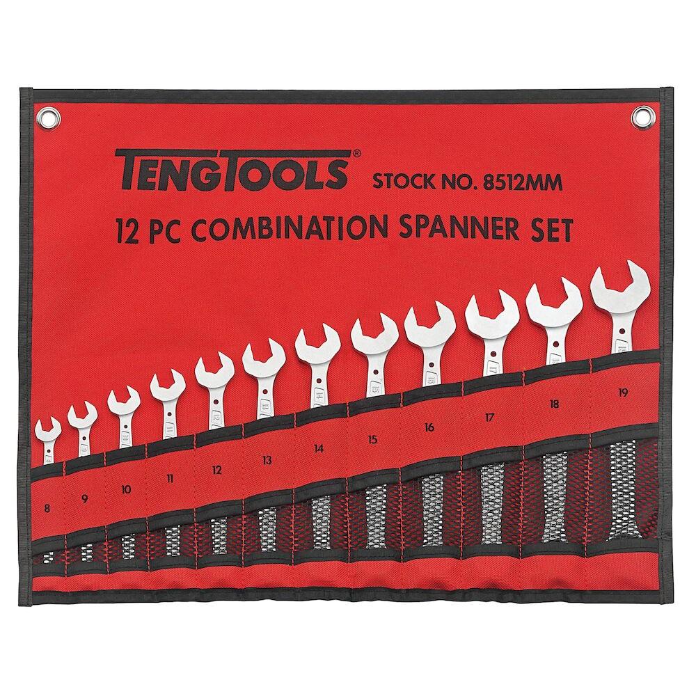 Teng Tools 12PC Anti Slip Metric Combination Spanner Set - Tool Roll Power Tool Services