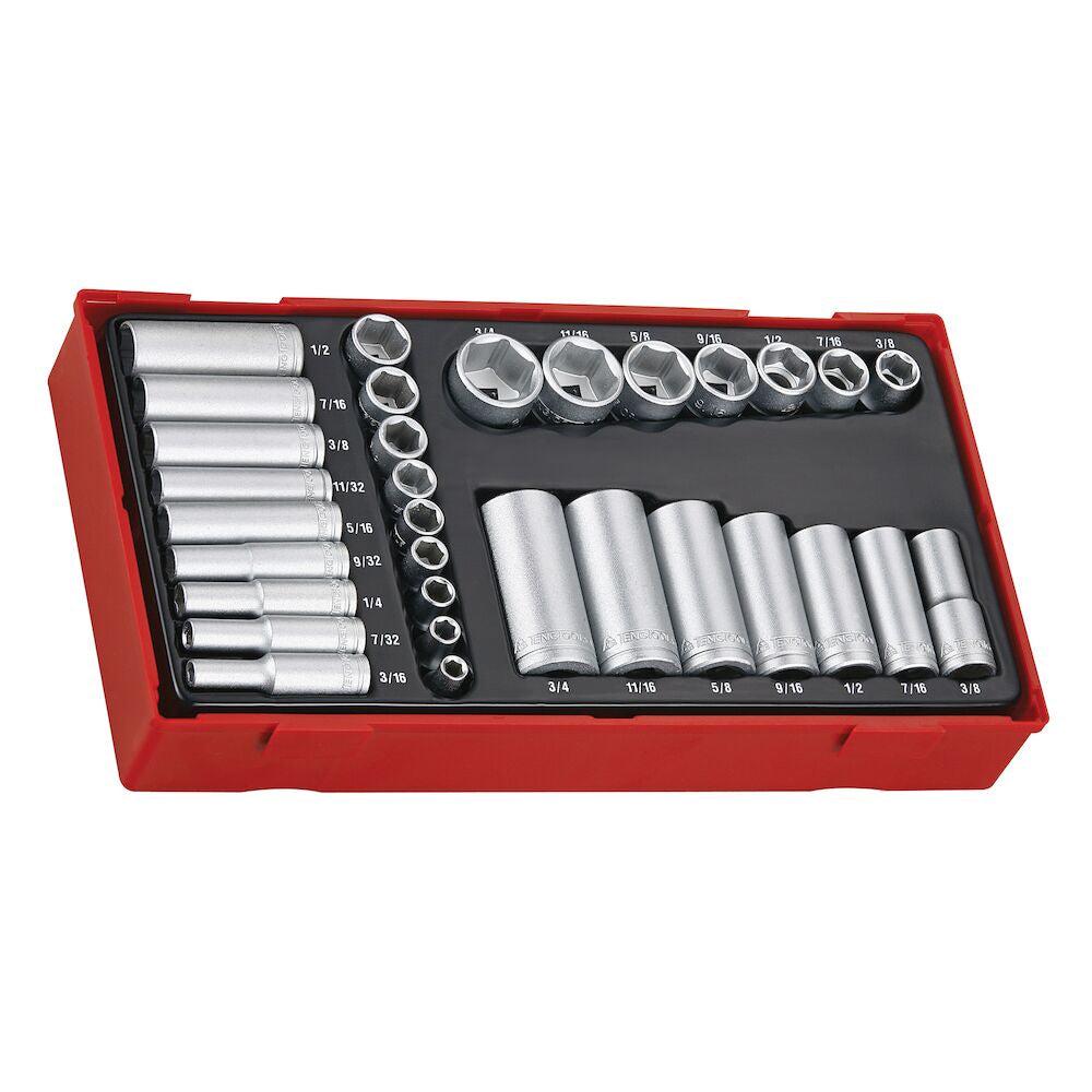 Teng Tools 32PC 1/4inch & 3/8inch Drive Imperial Socket Set Power Tool Services