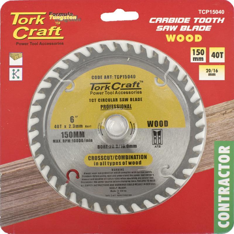 Tork Craft Circular Saw Blade Contractor 150 X 40T 20/16 TCP15040 Power Tool Services