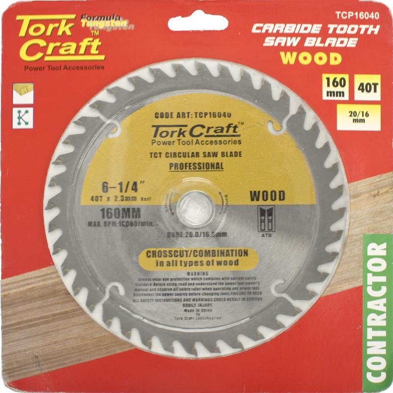 Tork Craft Circular Saw Blade Contractor 160 X 40T 20/16 TCP16040 Power Tool Services