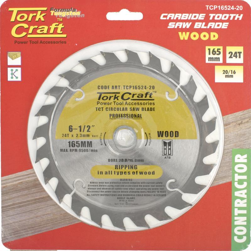 Tork Craft Circular Saw Blade Contractor 165 X 24T 20/16 TCP16524-20 Power Tool Services