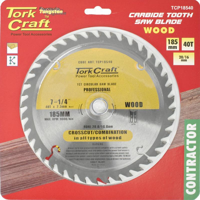 Tork Craft Circular Saw Blade Contractor 185 X 40T 20/16 TCP18540 Power Tool Services