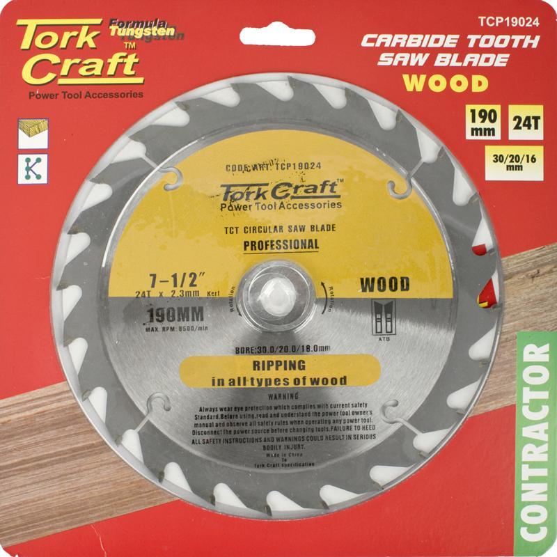 Tork Craft Circular Saw Blade Contractor 190 X 24T 30/20/16 TCP19024 Power Tool Services