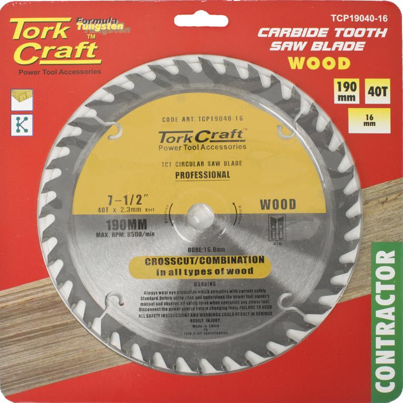 Tork Craft Circular Saw Blade Contractor 190 X 40T 16 TCP19040-16 Power Tool Services