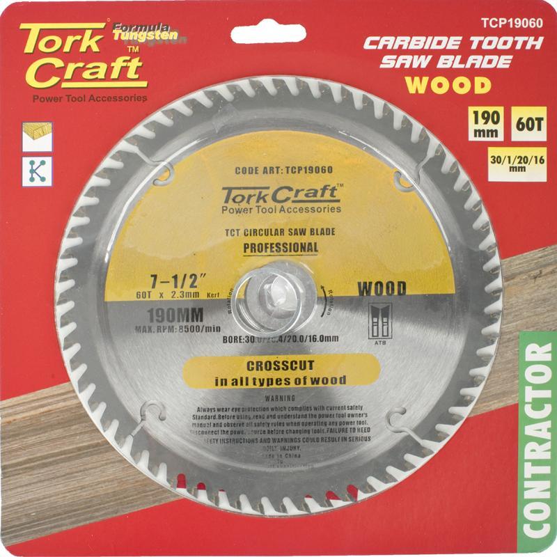 Tork Craft Circular Saw Blade Contractor 190 X 60T 30/20/16 TCP19060 Power Tool Services