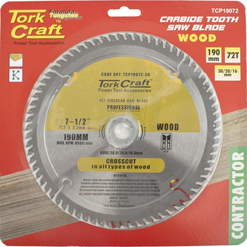 Tork Craft Circular Saw Blade Contractor 190 X 72T 30/20 TCP19072 Power Tool Services