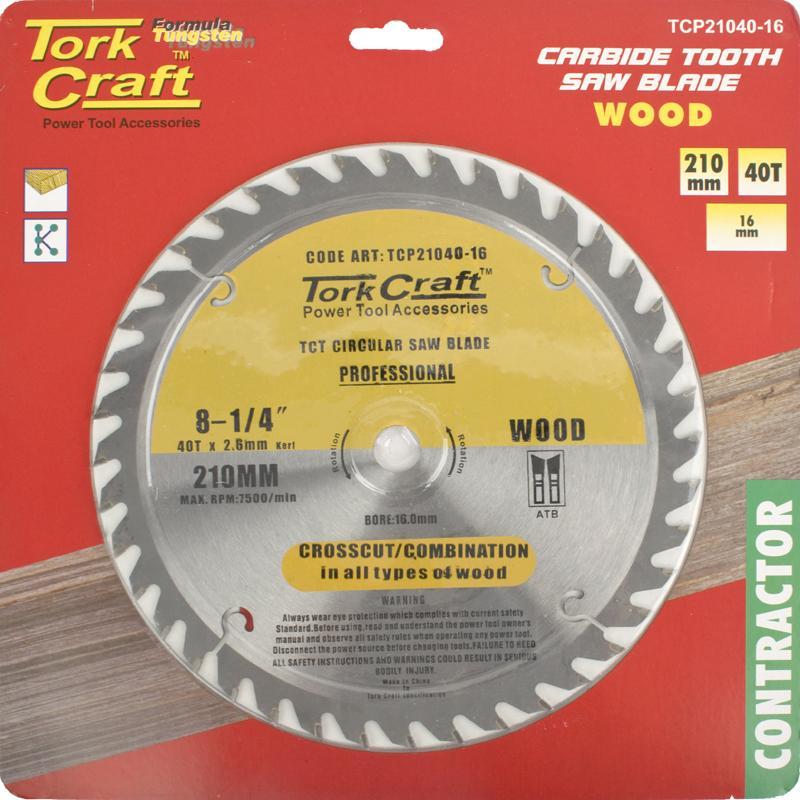 Tork Craft Circular Saw Blade Contractor 210 X 40T 16 TCP21040-16 Power Tool Services