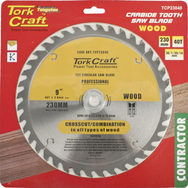 Tork Craft Circular Saw Blade Contractor 230 X 40T 30/20/16 TCP23040 Power Tool Services