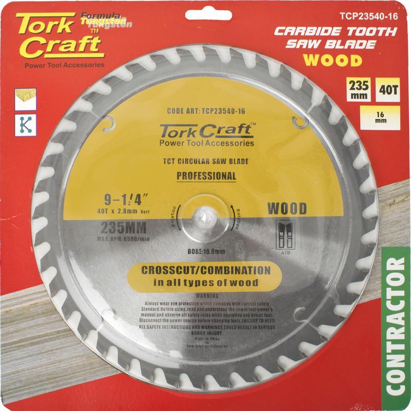 Tork Craft Circular Saw Blade Contractor 235 X 40T 16 TCP23540-16 Power Tool Services