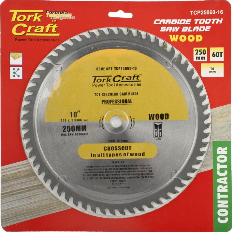 Tork Craft Circular Saw Blade Contractor 250 X 60T 16 TCP25060-16 Power Tool Services