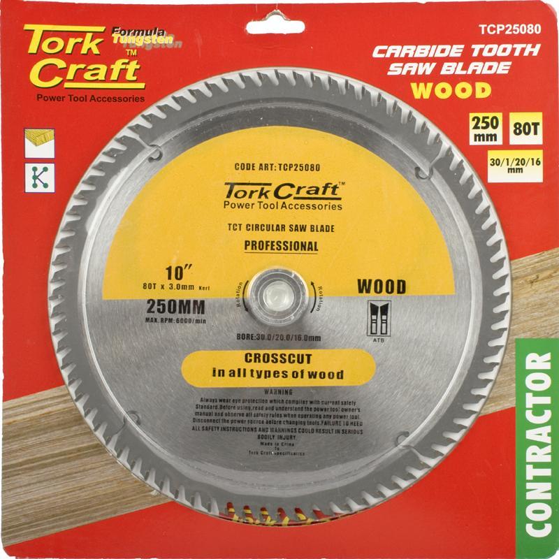 Tork Craft Circular Saw Blade Contractor 250 X 80T 30/20/16 TCP25080 Power Tool Services