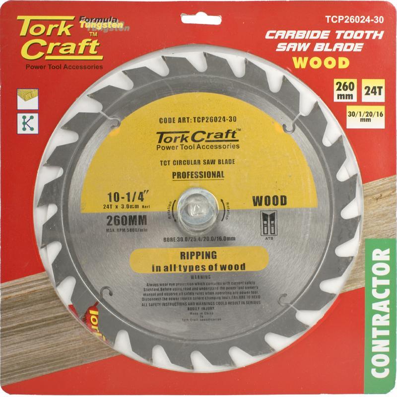 Tork Craft Circular Saw Blade Contractor 260 X 24T 30/20/16 TCP26024-30 Power Tool Services