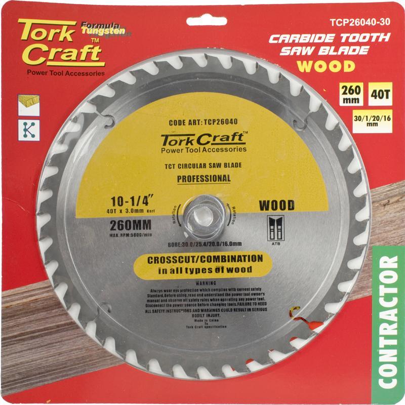 Tork Craft Circular Saw Blade Contractor 260 X 40T TCP26040-30 Power Tool Services