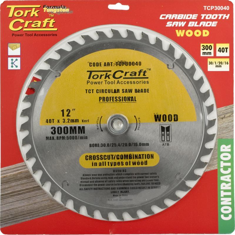 Tork Craft Circular Saw Blade Contractor 300 X 40T 30/20/16 TCP30040 Power Tool Services