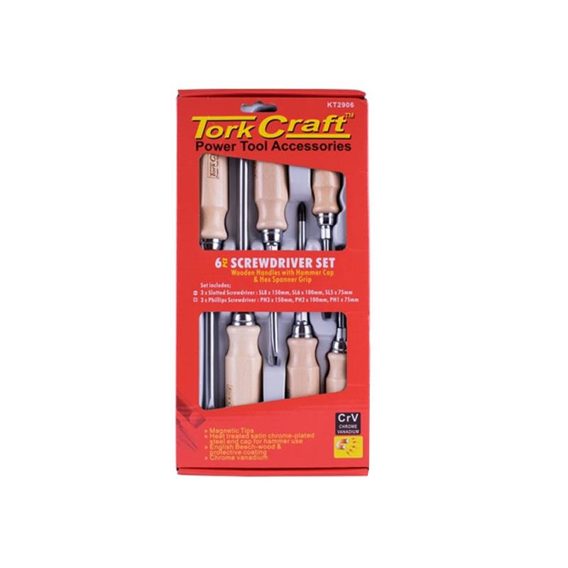 Tork Craft Screwdriver Set with Wooden Handles 6pc Power Tool Services