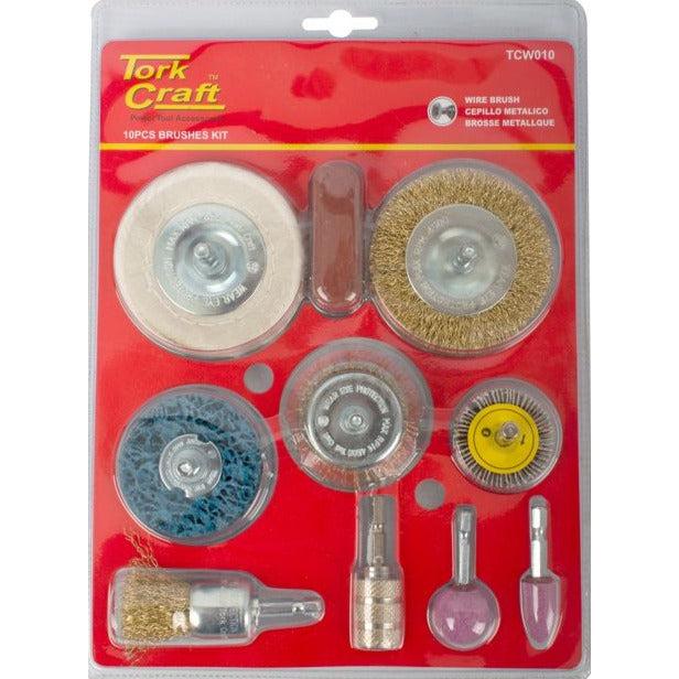 Tork Craft Wire Brush Set 10 Piece with 1/4" hex Shank Power Tool Services
