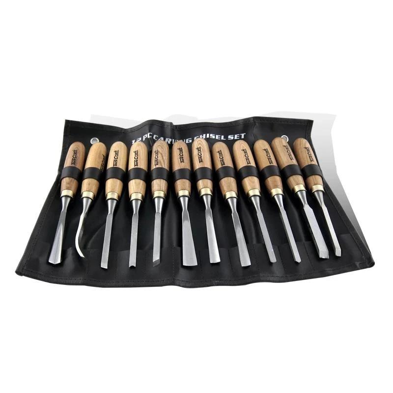 Tork Craft Wood carving Chisel set 12 Piece in Leather Pouch Power Tool Services