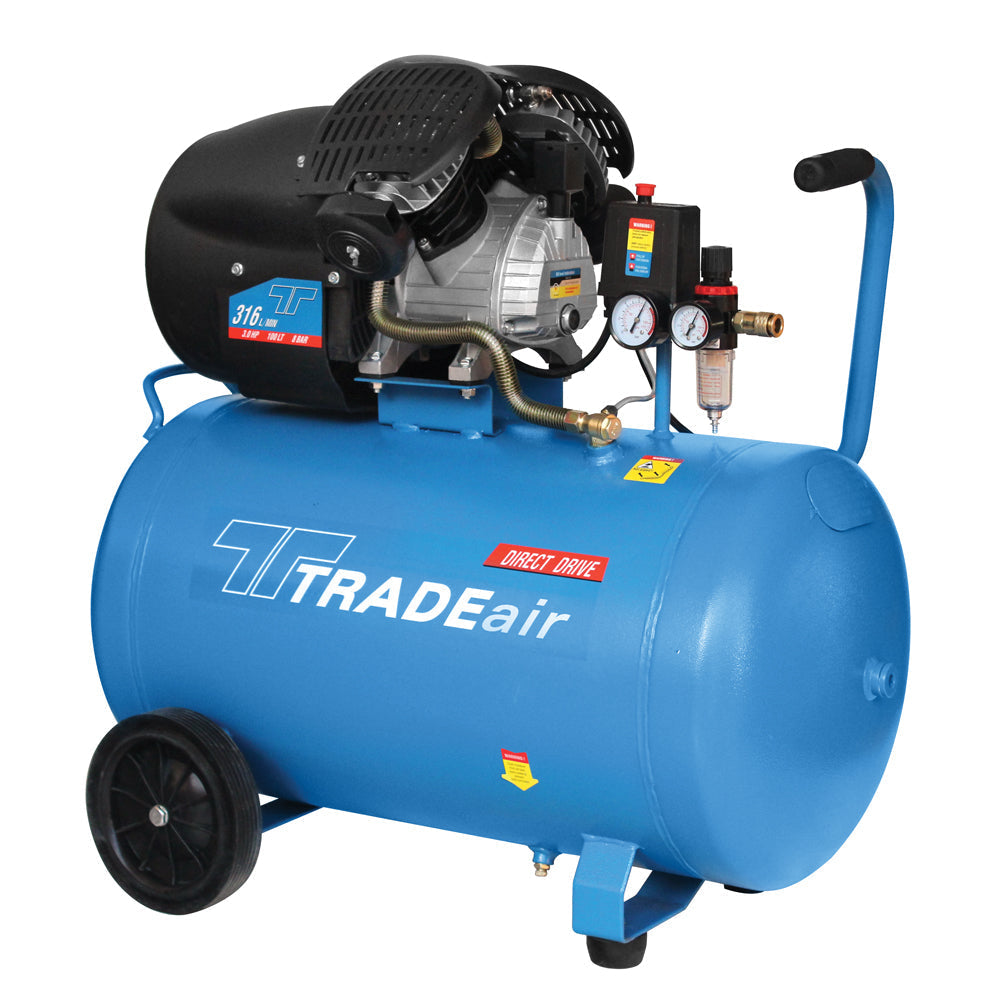 TradeAir Compressor 3Hp Lubricated V Head 100Ld/D Power Tool Services