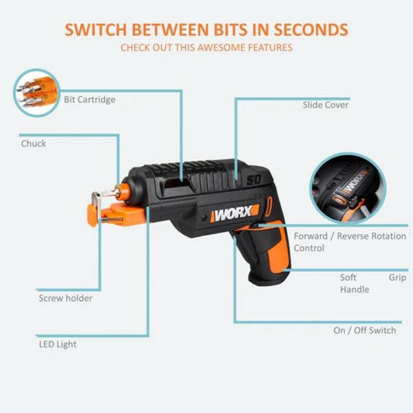 Worx SD SLIDE DRIVER With Screw Holder Cordless 4V | KIT