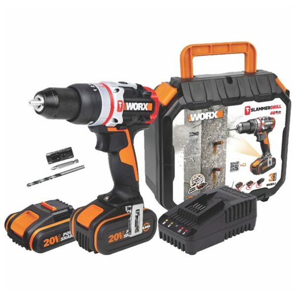 Worx SLAMMER 3-In-1 Brushless Active Hammer Drill 6000BPM 20V | KIT