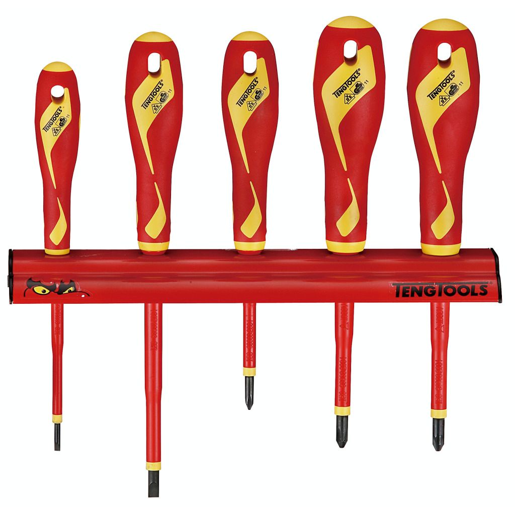 Teng Tools 5PC 1000V Insulated Screwdriver Set Wall Rack