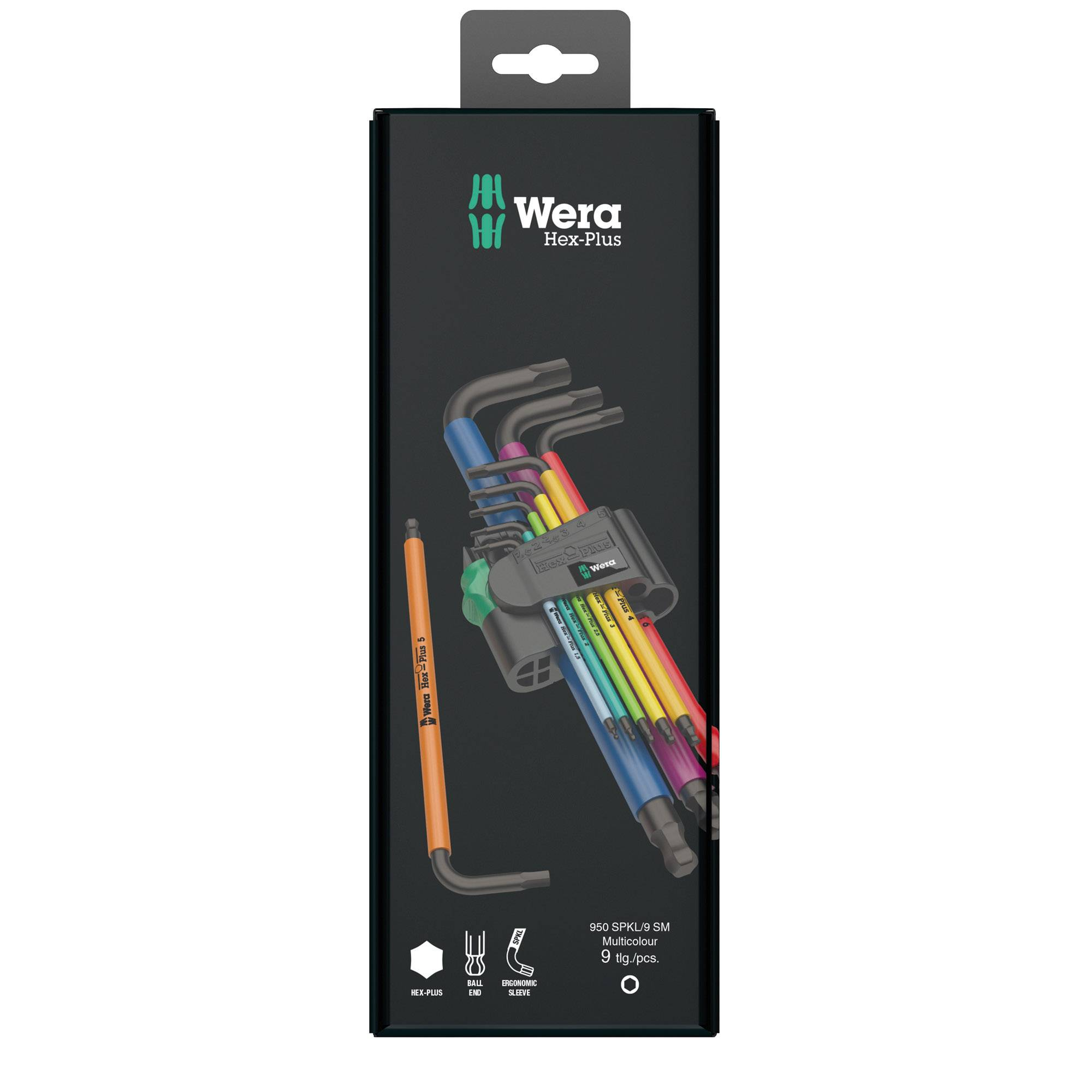 Wera 950/9 Hex-Plus Multicolour 1 SB L-key set, metric, BlackLaser, 9 pieces Power Tool Services
