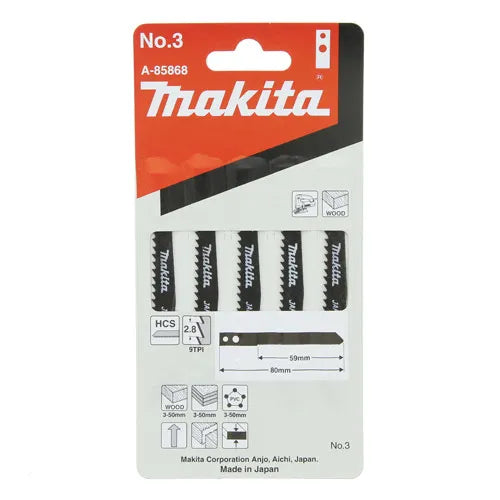 Makita | Jig saw blade HCS, 60 mm, No.3, 5 pcs | A-85868