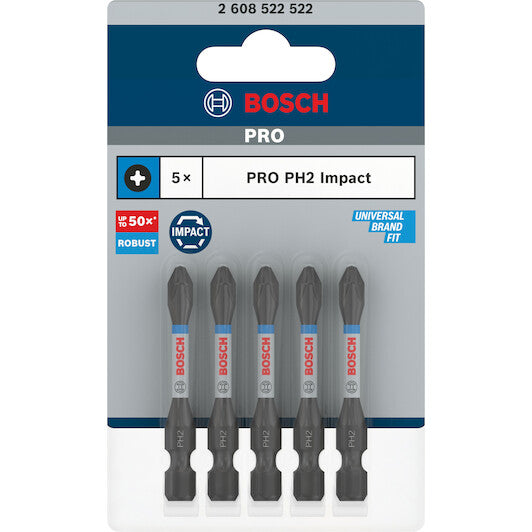 Bosch PRO Screwdriver bit PH2 x 55mm 5pc Impact 2608522522 1 - Power Tool Services