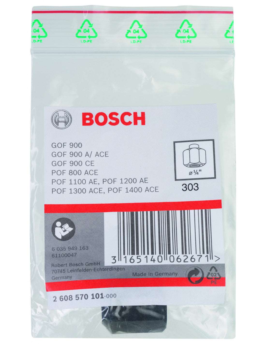 Bosch Collet Nut Set 1/4" (POF 1300 / 1400) 2608570101