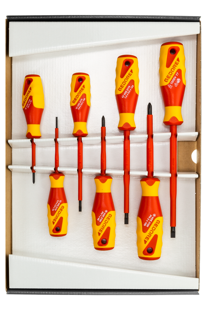 Gedore VDE screwdriver set, 7 pieces, slotted 2.5-6.5 PH 0-2 | 1616048