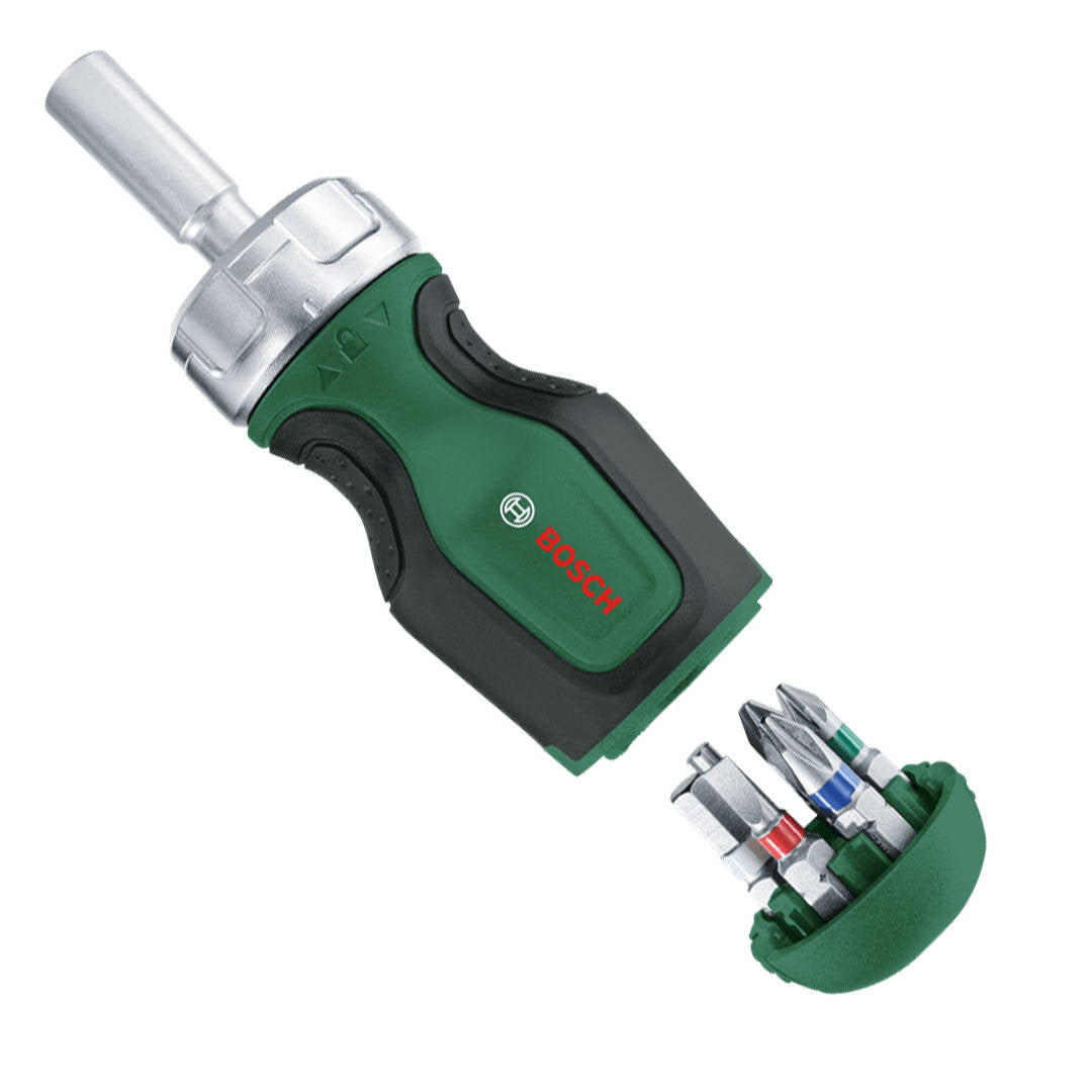 Bosch DIY Stubby Ratchet Screwdriver with 6 Bits 1600A027PK