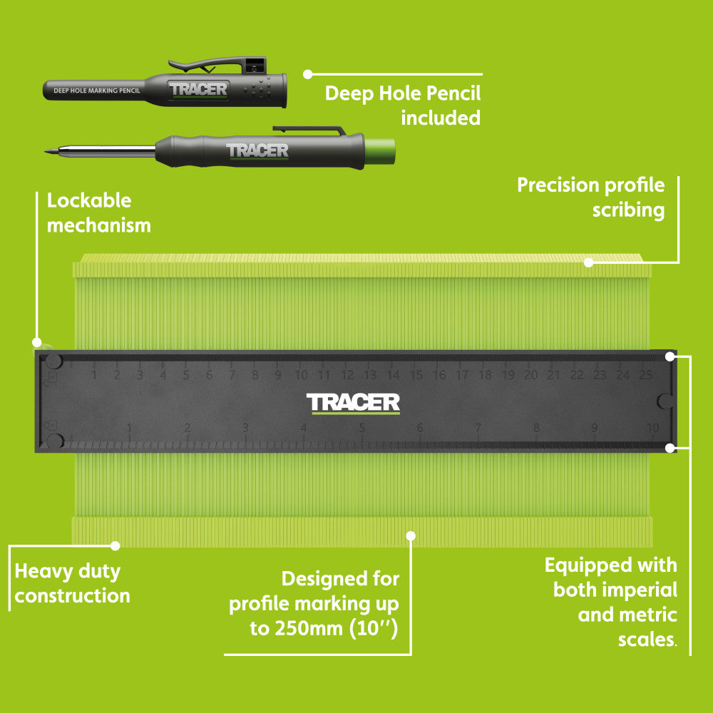 TRACER Contour Gauge 250mm and Pencil 12 - Power Tool Services