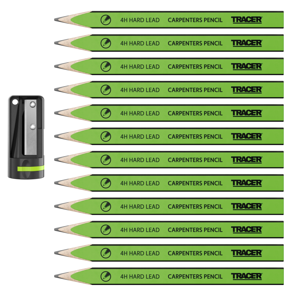 TRACER 4H Carpenters Pencils 10pc - c/w Sharpener 1 - Power Tool Services