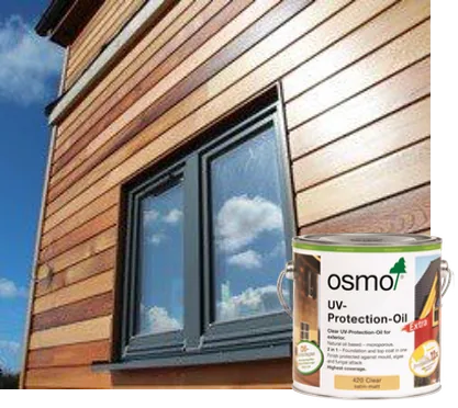 Osmo UV-Protection-Oil on exterior timber cladding, the outdoor wood oil for vertical surfaces