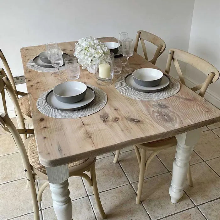 Pine dining table finished with Osmo Polyx-Oil Effect RAW so the pale wood stays pale