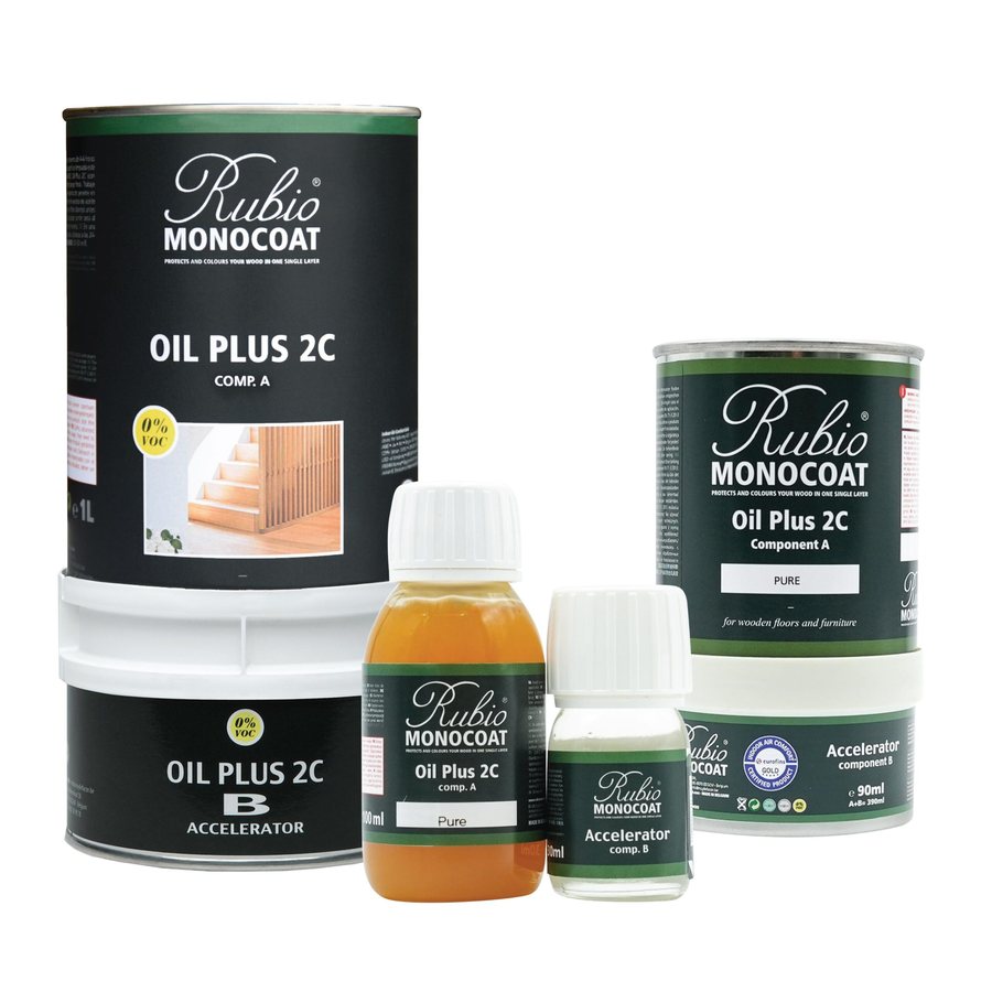 Rubio Monocoat Oil Plus 2C component A and Accelerator component B sets